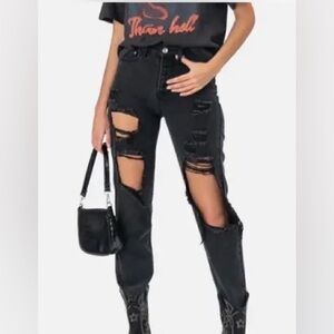 Adika Black Distressed Boyfriend Jeans
